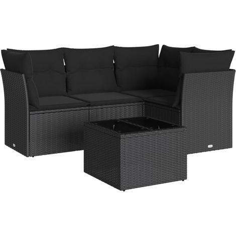 Set Divani da Giardino 5 pz con Cuscini in Polyrattan Nero vidaXL (1/3)
