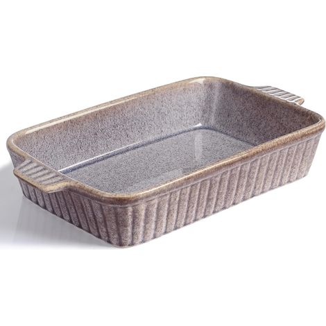 Plat à gratin, plat de cuisson en grès haute température 15 pouces, plat allant au four au design marbré fluide, vaisselle de cuisson four à table pour usage quotidien, rouge marron clair (1/5)