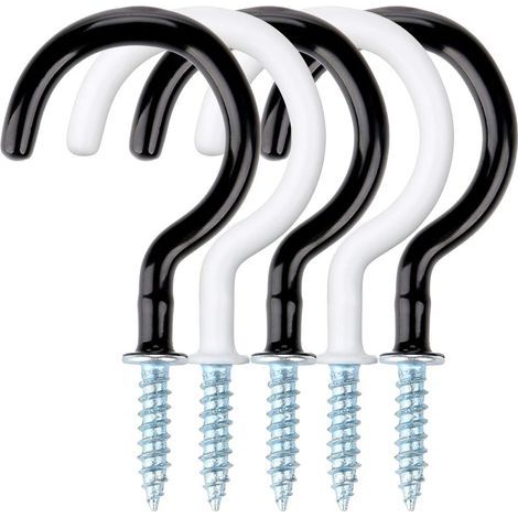 Gancho atornillable, colgador de techo atornillable de 7,4 cm/2,9 pulgadas con revestimiento de vinilo para uso interior y exterior - blanco y negro, 24 unidades (1/5)