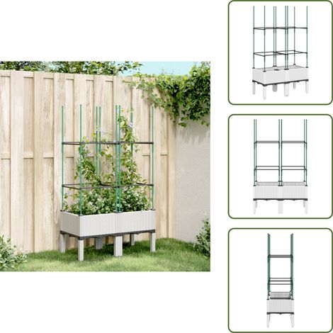 The Living Store Jardinière avec treillis blanc 80x40x142,5 cm PP - Jardinierre En Rotin - Jardinière Extérieure - Pot Plante Grimpante - Pot Fleuri - Jardinière Surélevée (1/5)