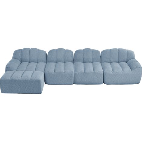 Sofá modular de 4 plazas con 1 otomana, azul, espuma de alta densidad 32D, sin montaje, HOMVRA (1/5)