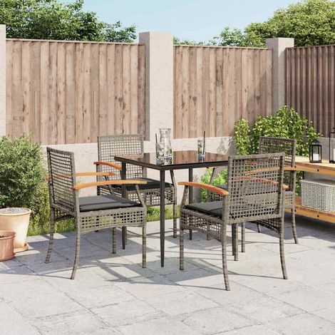 vidaXL 5 Piece Garden Dining Set with Cushions Grey Poly Rattan (1/5)