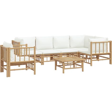 Mobili da giardino mobili da esterno Set di mobili da 7 pezzi con cuscini in bambù bianco crema 020017084