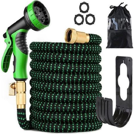 30m (100ft) Expandable Garden Hose with Holder and 9-Function Spray Gun, Brass Fittings (1/5)