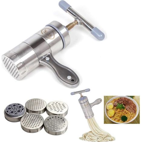 Machine à Pâtes en Acier Inoxydable, Machine à Pâtes avec 5 Moule, Nouilles Ménagères Manuelles Créatives de Cuisine