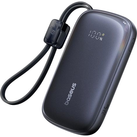 Baseus EnerFill FC21 QPow3 Ultra, batería externa de 10000 mAh y 22,5 W con pantalla digital y cable desmontable - Negro