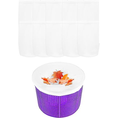Manchon de filtre pour panier d'écumoire de piscine, manchon de filtre élastique à mailles fines convenant à la plupart des piscines, paquet de 10, blanc. (1/4)