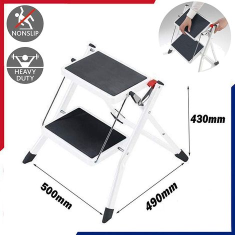 Step Ladder Folding Non Slip 2 Steps Steel Safety Tread Heavy Duty Workshop Home (1/5)