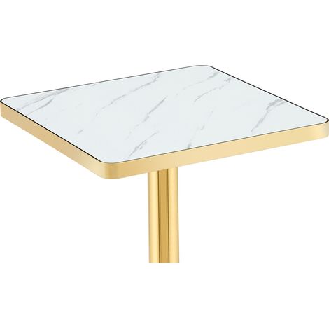 Table à manger carrée effet marbre blanc avec bord doré, table bistrot 60x60 cm en MDF et métal pour 2 à 4 personnes, petits espaces CHICFURN (1/5)