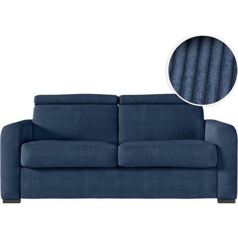 Canapé CAROLE convertible 3 places couchage quotidien 140x190cm en velours côtelé - Bleu foncé