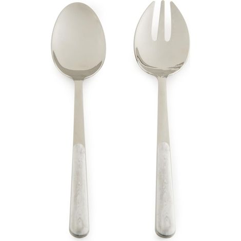 Set de couverts à salade, cuillère et fourchette 23 cm, acier inoxydable avec poignée effet bois