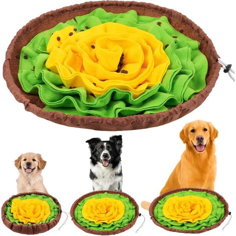 Tapis de Fouille Chien, Tapis de Reniflant Léchage Recherche de Nourriture Antidérapant Jouet Éducateur pour Chiens Slow Food l'apprentissage de l'intelligence et de l'olfaction, Vert Jaune (1/5)