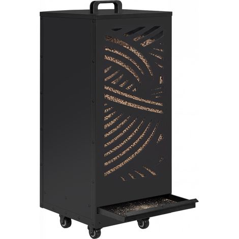 Pelletsbehälter 55 kg schwarz Pelletsaufbewahrung 35 x 35 x 87 cm mit Schublade und Motiv (1/5)