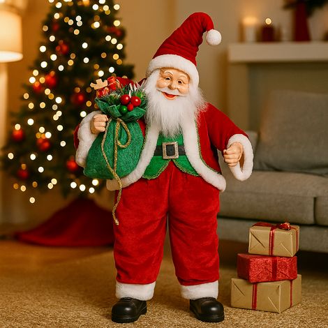 Babbo Natale seduto con movimento e carillon in velluto rosso h 65 cm (1/4)