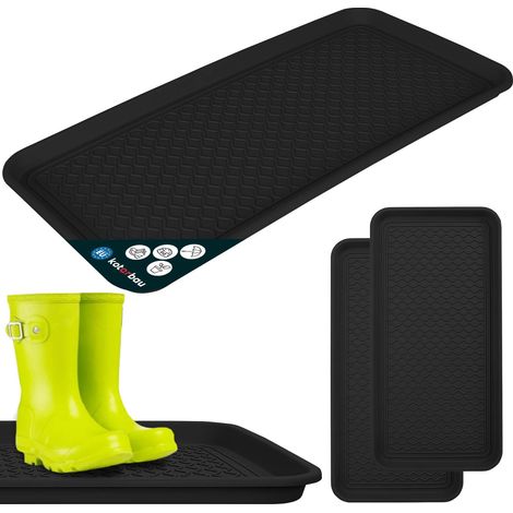 KOTARBAU® 2 Pièces Bac à Chaussures - Bac D'égouttement pour Chaussures - Plastique - 38 x 76 cm - Noir - Imperméable - pour Couloir - Plateau Égouttoir à Bord Surélevé (1/5)