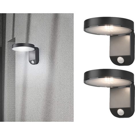 LED Solar Wandleuchte 2er Set Außenleuchten mit Bewegungsmelder in Anthrazit (1/5)