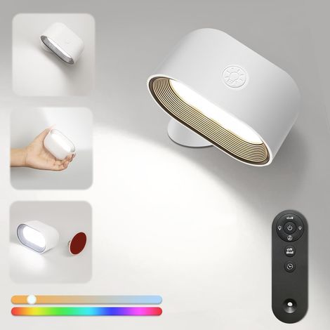 Indoor Wall Light, LED Wall Lamp with Battery, Touch Control and Remote Control, 360° Rotatable, 3 Colours, 5 Brightness Levels, for Living Room, Bedroom, Staircase, Hallway, Wireless Lamp (1/5)