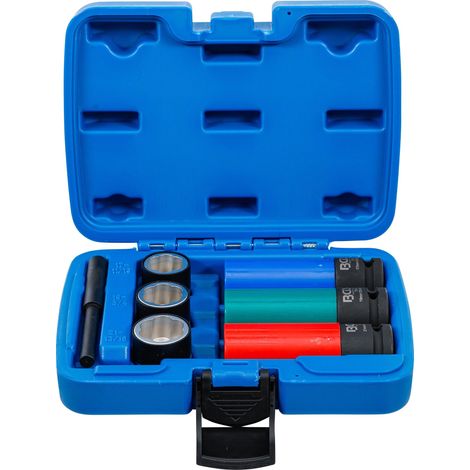 Juego  de  vasos  de  perfil  espiral  BGS  /  extractores  de  tornillos  y  juego  de  vasos  de  impacto  de  protección  con  cuadradillo  interior  de  12,5  mm  (1/2")  SW  17  /  19  /  21  mm  (1/4)