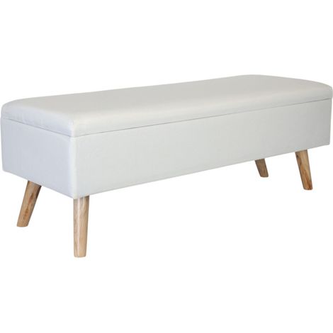 Relaxdays linen storage bench, HxWxD: 40 x 110 x 40 cm, wooden legs, padded trunk for bedroom or hallway, white