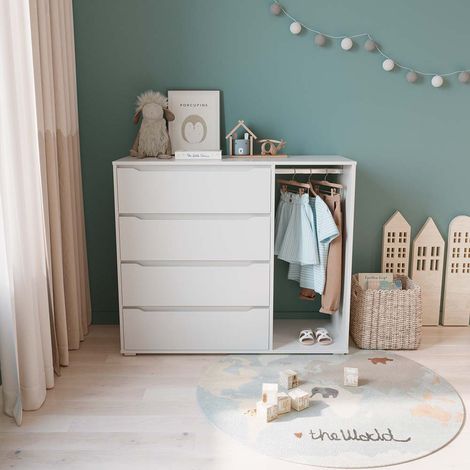 Guardaroba per bambini Ruben, Bianco, 120 x 101.9 cm con 4 cassetti, Vicco