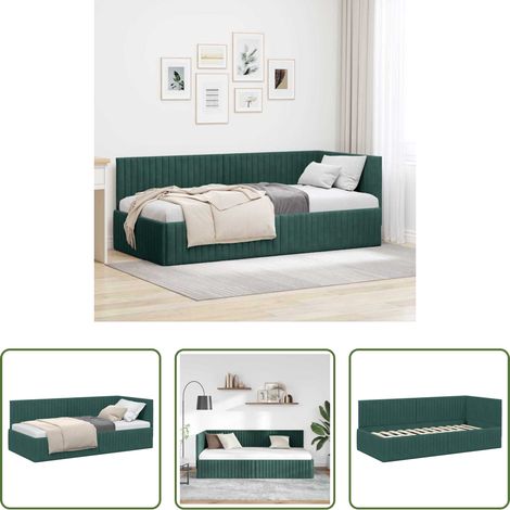 Cadre de lit - Cadre de lit d'angle Vert foncé 90 cm x 200 cm Velours (1/5)