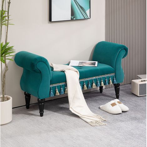 Banco tapizado efecto terciopelo verde 117 x 40 x 58 cm, carga máxima 150 kg HAVRYA (1/5)