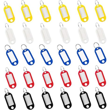 Porte-Clés Étiquettes - 30 Pièces - Étiquettes en Plastique avec Ring - 5 Couleurs - Inscriptible & Interchangeable - pour Clés, Bagages & (1/5)