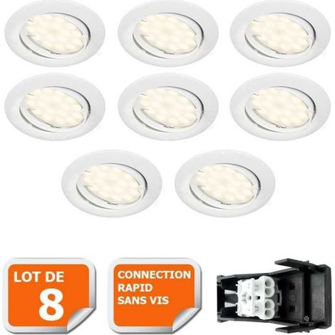 Lampesecoenergie – Lot de 8 spots LED orientables GU10 5W – Équivalent 50W – 430LM – Angle 120° – IP20 – Installation directe 230V – Blanc chaud (1/5)