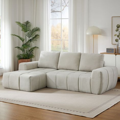 Canapé compressé, grand canapé d'angle moderne, canapé en L luxueux en cord avec coussins amovibles, canapés rembourrés pour salon, appartement et bureau, pas de montage requis (1/5)