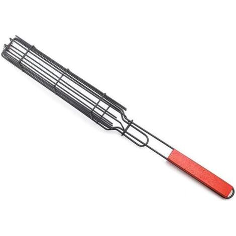 BBQ manche en bois saucisse gril gril gril Corn Mesh clip, grille de barbecue extérieure, rouge, 49 5 4cm (1/5)