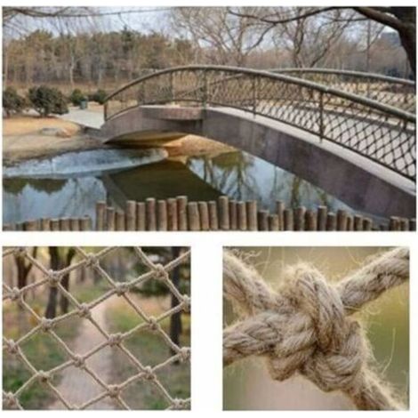 Filet de protection en corde de chanvre 1 x 2 m – Résistance jusqu'à 300 kg – Pour balcons, escaliers et jardins d'enfants