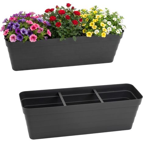 Balkon Blumenkasten Bewässerungssystem 60 cm - 2er Set- Kunststoff Geländer Pflanztopf in anthrazit