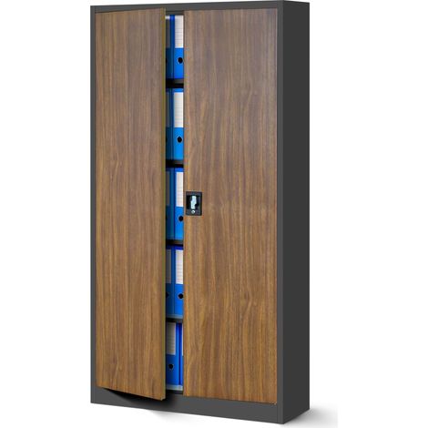 Armoire en métal verrouillable JAN, 900 x 1850 x 400 mm, Eco Design: anthracite/ couleur noyer