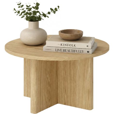 Couchtisch Kasi, runde Form, braune Tischplatte, Gestellfarbe Eiche, 90x90x49h cm Braun Eiche