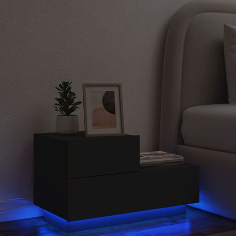 Mesita de noche con luces LED negro 70x36x40,5 cm vidaXL (1/5)