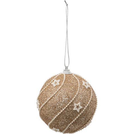 Déco Sapin Boule de Noël D 8 cm Doré pailleté et Perles blanches - Feeric Christmas