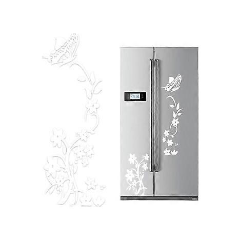 Lot de 2 stickers muraux papillons et fleurs noires en PVC, amovibles, pour réfrigérateur, cuisine ou placard (blanc). (1/5)