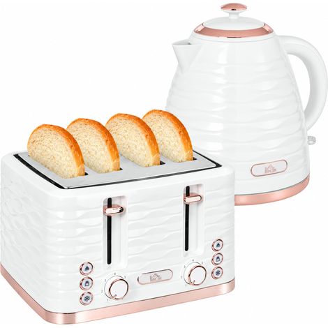 Toaster-Wasserkocher-Set 1,7 L, 4-Scheiben-Toaster, 7 Bräunungsstufen, Cremeweiß/Roségold (1/5)