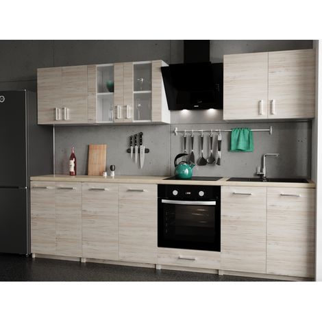 Küche Küchenzeile Leco eiche bordeaux 280cm (1/5)