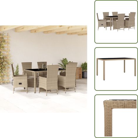 Ensemble à manger de jardin et coussins 7 pcs beige poly rotin - Salon De Jardin - Meuble De Jardin - Set Salon De Jardin - Table De Jardin - Chaises De Jardin