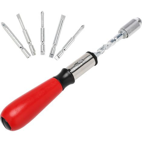 Tournevis poussoir à cliquet 3 modes de réglage semi-automatique avec manche en bois rouge (1/5)
