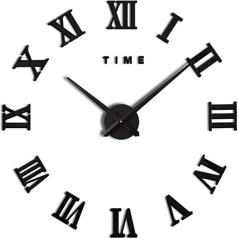 noir Diy Grand Pendule Murale Chiffres Romains Big Montre Stickers 3d Horloge Montre Murale Home Office Dcoration Amovible (batterie Non Inclus) (1/5)