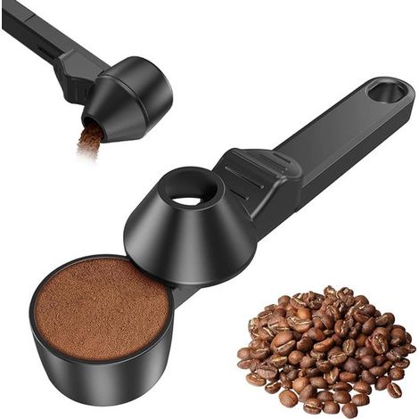 Kaffeelöffel mit Abtaufunktion, 30 ml Messlöffel für Pulver, schwarzer Kaffeespender mit Abstreifer für wiederaufladbare Kapseln und Proteinpulve (1/5)