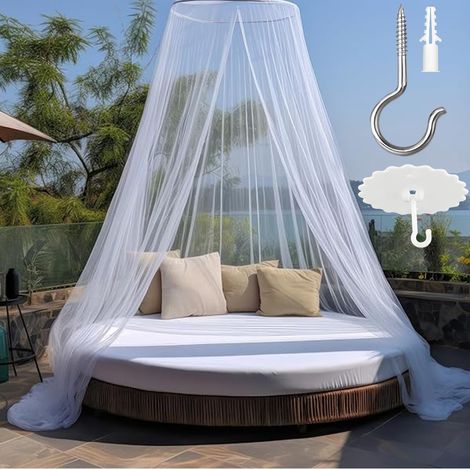 Moskitonetz Reise,Moskitonetze Bett Großes mit Selbstklebender Deckenhaken,Betthimmel Moskitonetz Outdoor& Zuhause 2,5m hoch, 12m Umfang Öffnungsdesign Mückennetz für Doppelbett Einzelbett (1/5)
