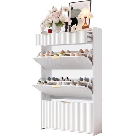 CHICFURN Scarpiera 80 x 25 x 135 cm in truciolare bianco per ingresso (1/5)