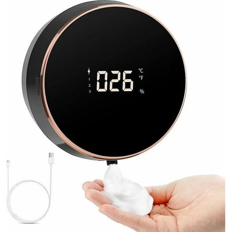 Distributeur de savon automatique rechargeable à 3 niveaux réglable 300 ml, distributeur de savon électrique avec fonction diffuseur d'huiles essentielles (noir)