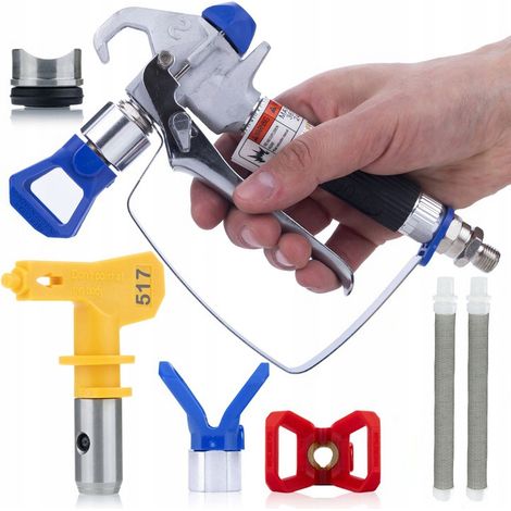 Rosfix Set PM-RUS01 UltraSpray – Farbspritzpistole mit Düse 517 & 2x Filter  248 bar, 1/4" Anschluss  Für Graco, Wagner, Titan  Zubehör für Airless Farbspritzgeräte