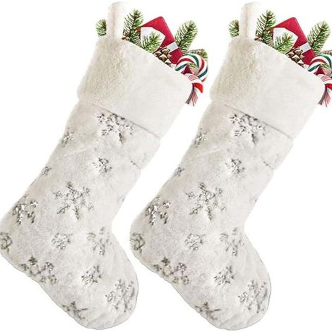 Nouveaux bas de Noël 2026, bas en peluche à paillettes dorées, sac cadeau, poupée, décoration de vitrine, décoration de cheminée, ornement, bas à paillettes argentées.