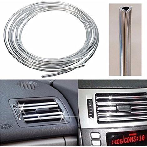 Silver Voiture Intérieur Décoration Porte De Ventilation Chrome Moulure Trim U Style 4 M (1/5)
