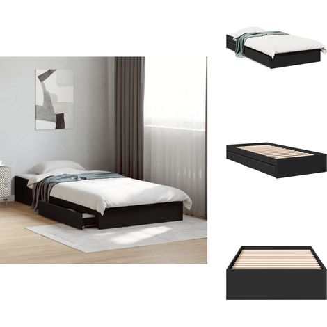 Cadre de lit avec tiroirs sans matelas noir 90x190 cm - Cadre De Lit - Lit Double - Meuble Rangement - Tiroir Lit - Literie (1/5)